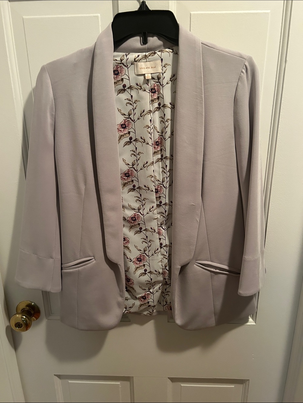 Skies Are Blue Light Lavender Open-Front Blazer with Floral Lining- Size S